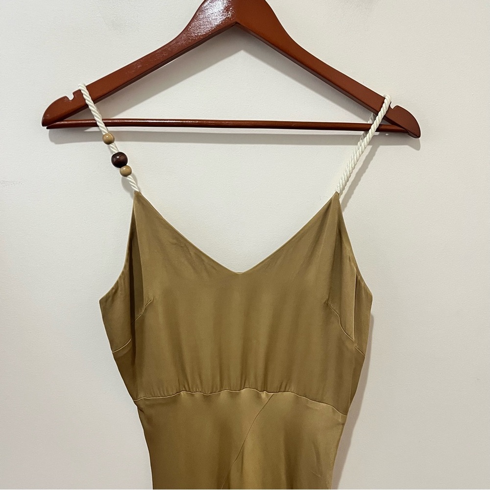 & OTHER STORIES Rope Strap Midi Satin Slip Dress Wedding Guest Cocktail Tan Sz 4 - Picture 8 of 14